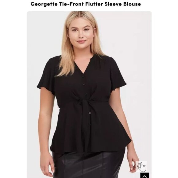 Torrid Georgette Tie-Front Flutter Sleeve Blouse Black Size 3X 22-24 Polyester - Picture 10 of 10